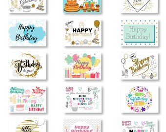 Lot de 15 cartes d'anniversaire avec enveloppes, cartes postales de joyeux anniversaire, cartes d'anniversaire en papier kraft, cartes postales comme cartes de vœux.