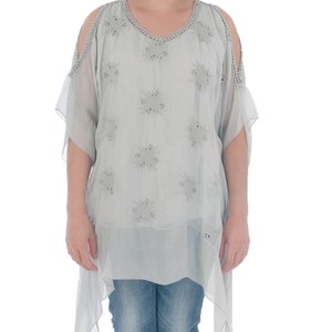 Tunic made of Cotton, short summer tunic, beach wear, grey tunic, grey women shirt, short arm shirt, Tunic with lace, grey women blouse image 8