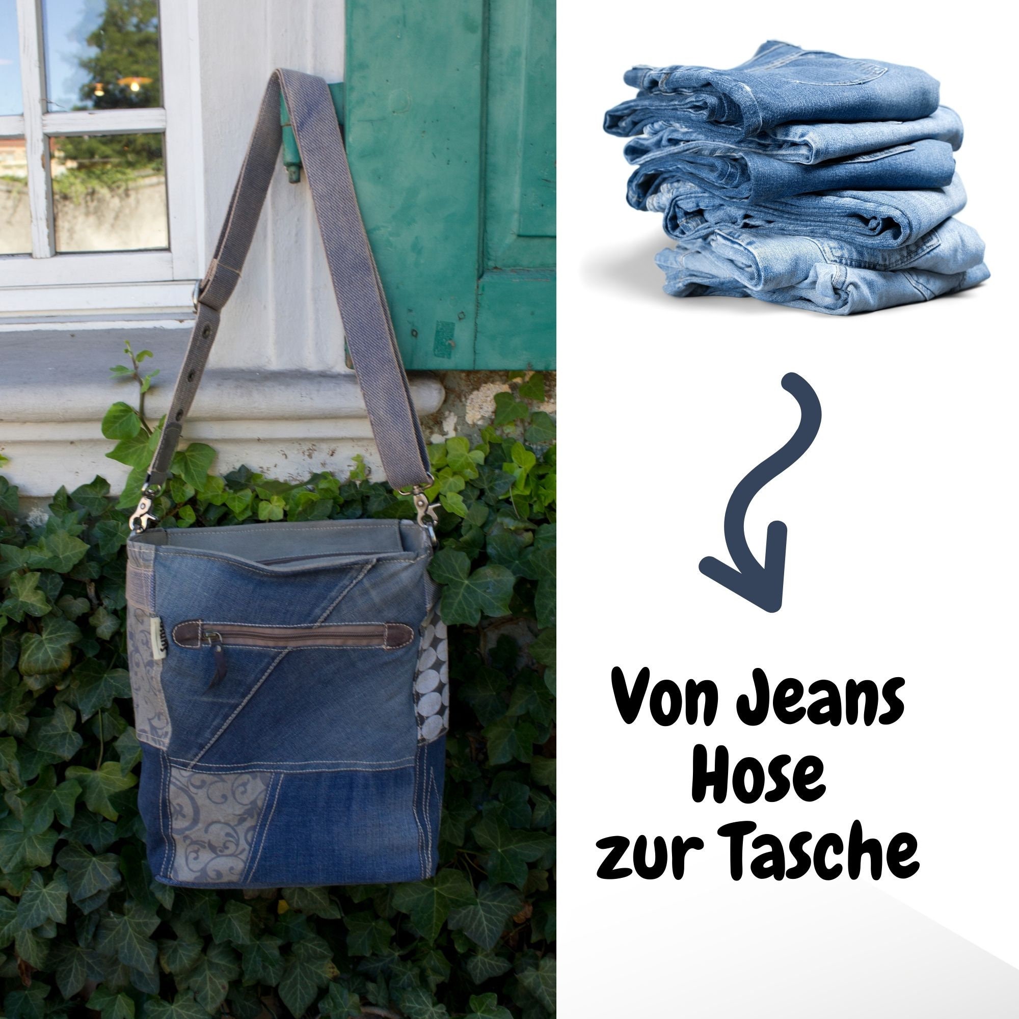 Sunsa Borsa A Tracolla In Tela Per Donna: Grande E Vintage, Blu/nero, In Materiali Riciclati, Capacità 12L