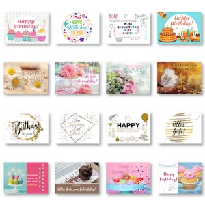 Lot de 16 cartes d'anniversaire avec enveloppes, cartes postales de joyeux anniversaire, cartes d'anniversaire en papier kraft, cartes postales comme cartes de vœux.