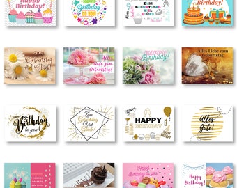 Lot de 16 cartes d'anniversaire avec enveloppes, cartes postales de joyeux anniversaire, cartes d'anniversaire en papier kraft, cartes postales comme cartes de vœux.