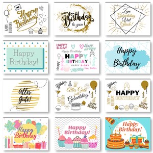Lot de 12 cartes d'anniversaire avec enveloppes, cartes postales de joyeux anniversaire, cartes d'anniversaire en papier kraft, cartes postales comme cartes de vœux.