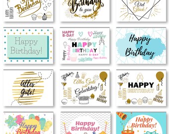Lot de 12 cartes d'anniversaire avec enveloppes, cartes postales de joyeux anniversaire, cartes d'anniversaire en papier kraft, cartes postales comme cartes de vœux.