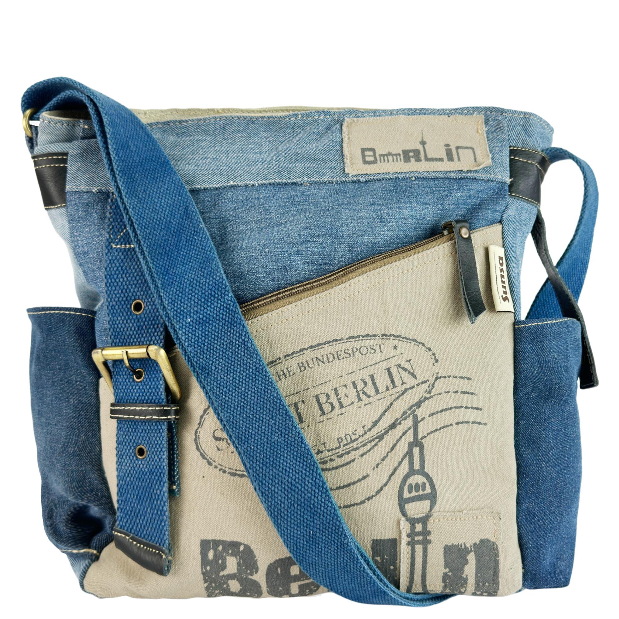 Bolso Bandolera Sunsa De Mezclilla Reciclada – Grande, Con Múltiples Compartimentos – Estilo Vintage