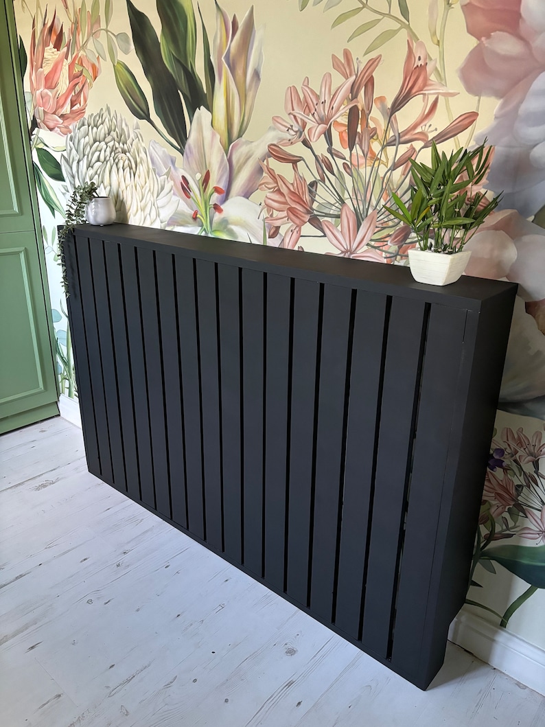 Custom radiator cover - Wide vertical slat design, custom size and finish. Custom Radiator cover - Modern wide vertical slats, Handmade to order. Made-to-Measure Radiator cabinet - Wide vertical slat, Bespoke deisgn, Ny size or colour