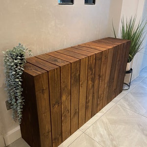 Elemental custom radiator cover - Wide vertical slat design, custom size and finish. Custom Radiator cover - Modern wide vertical slats, Handmade to order. Made-to-Measure Radiator cabinet - Wide vertical slat, Bespoke deisgn, Ny size or colour