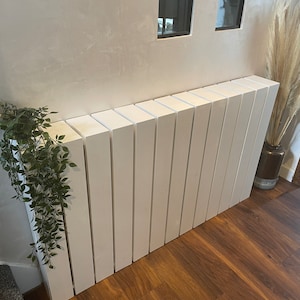 Elemental custom radiator cover - Wide vertical slat design, custom size and finish. Custom Radiator cover - Modern wide vertical slats, Handmade to order. Made-to-Measure Radiator cabinet - Wide vertical slat, Bespoke deisgn, Ny size or colour
