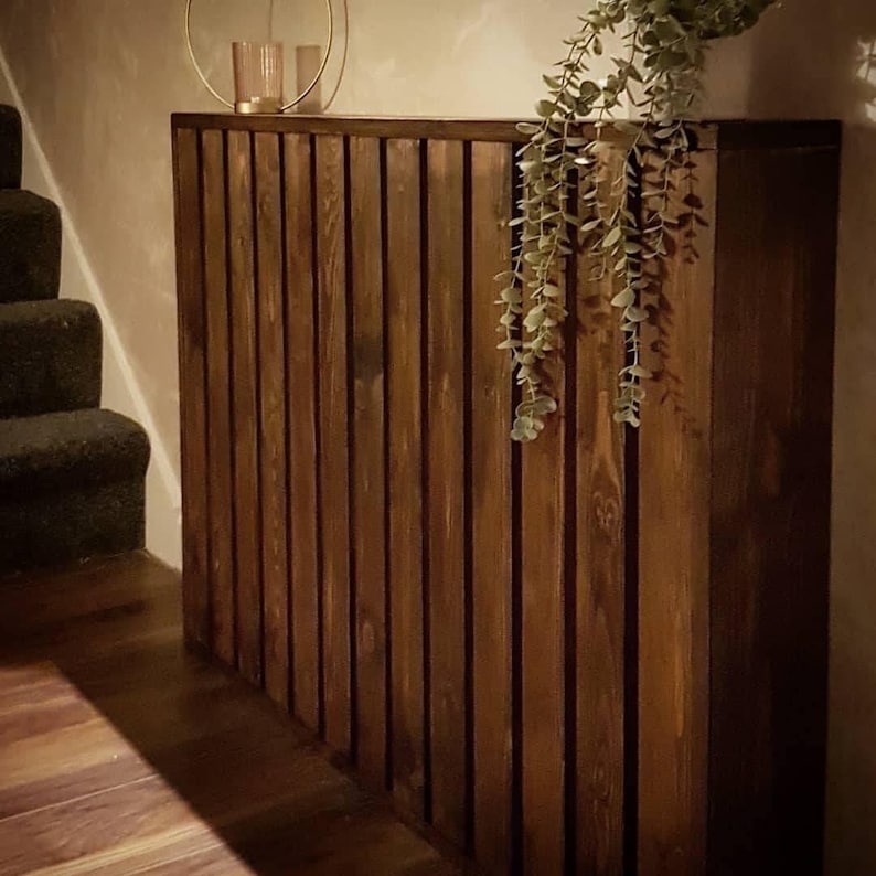 Custom radiator cover - Wide vertical slat design, custom size and finish. Custom Radiator cover - Modern wide vertical slats, Handmade to order. Made-to-Measure Radiator cabinet - Wide vertical slat, Bespoke deisgn, Ny size or colour