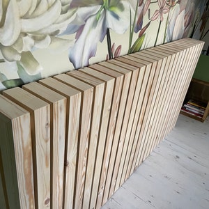 Elemental custom radiator cover - Wide vertical slat design, custom size and finish. Custom Radiator cover - Modern wide vertical slats, Handmade to order. Made-to-Measure Radiator cabinet - Wide vertical slat, Bespoke deisgn, Ny size or colour