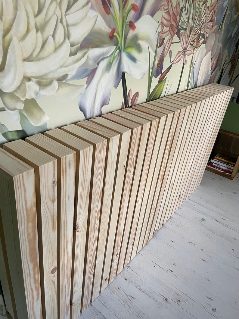 Elemental custom radiator cover - Wide vertical slat design, custom size and finish. Custom Radiator cover - Modern wide vertical slats, Handmade to order. Made-to-Measure Radiator cabinet - Wide vertical slat, Bespoke deisgn, Ny size or colour