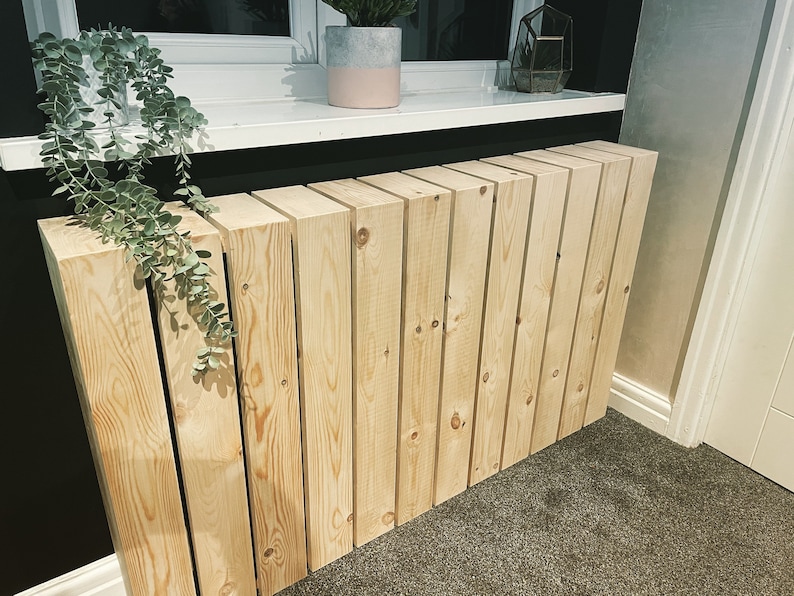 Elemental custom radiator cover - Wide vertical slat design, custom size and finish. Custom Radiator cover - Modern wide vertical slats, Handmade to order. Made-to-Measure Radiator cabinet - Wide vertical slat, Bespoke deisgn, Ny size or colour