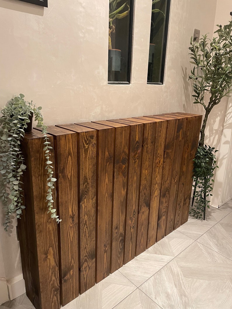 Elemental custom radiator cover - Wide vertical slat design, custom size and finish. Custom Radiator cover - Modern wide vertical slats, Handmade to order. Made-to-Measure Radiator cabinet - Wide vertical slat, Bespoke deisgn, Ny size or colour