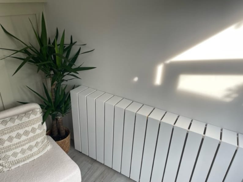 Elemental custom radiator cover - Wide vertical slat design, custom size and finish. Custom Radiator cover - Modern wide vertical slats, Handmade to order. Made-to-Measure Radiator cabinet - Wide vertical slat, Bespoke deisgn, Ny size or colour