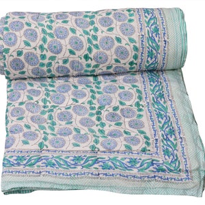 Indian Hand Block Print Reversible Quilt Handmade In Side  Light Weight Cotton Winter Warm Razai, Boho Comforter Jaipuri Razai, Gift For Mom