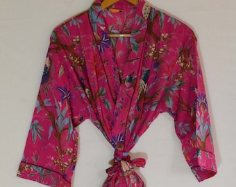 Indian 100% Cotton Bird Printed Bohemian Hippie Women Clothing Soft Long Bathrobe Kimono Dress Throw Ethnic Night Sleepwear Tops Tunic Gown