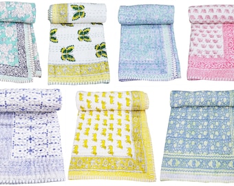 New Indian Traditional Hand Block Print 100% Cotton Toddler Baby Bedspread Bed Cover Throw Ethnic Handmade Nursery Bedding Coverlet Blanket