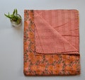 Jaipuri Cotton Handmade Kantha Quilt Bedspread Bedding Bed Cover Kitty Floral Block Print Kantha Blanket Quilt Orange Kantha Throw King Size product logo