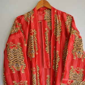 New Tiger Print Kimono Robe, Indian Soft Cotton Kimono, Japanese kimono, Beach Cover Up, Bridesmaid Gown, Nightwear Dress, Kimono For Women