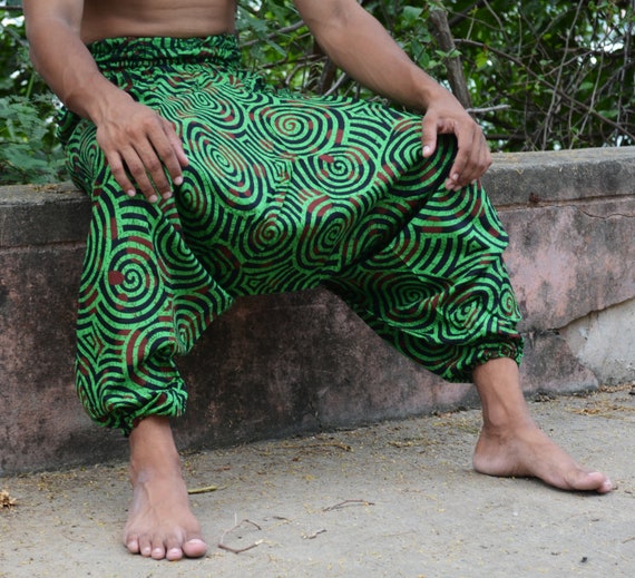 Amazon.com: AJJAYA Green Womens Drop Crotch Pants Afghani Harem, Primitive  Handmade Comfortable Yoga Gypsy Boho Alibaba Aladdin Festival Goa Two  Pockets : Clothing, Shoes & Jewelry