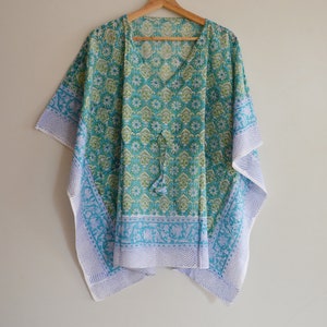 100% Cotton Caftan Short Wear, Indian Floral Short Kaftan, Beach Dress Beautiful Nightwear, Beach Wear Cover Up , Maxi , Sleep Wear Kaftan
