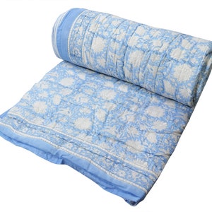 Sale On Quilt ! Indian Hand Print Dabu Print Unique Color Organic Cotton Quilt, Jaipuri Famous Reversible Razai, Bohemian Bedding Comforter