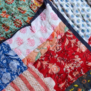 Patch Print Work ! Indian Organic Cotton Reversibile Quilt, Boho Indian Soft Cozy Comforter, Hand Block Baby Quilt For All Size Jaipur Razai