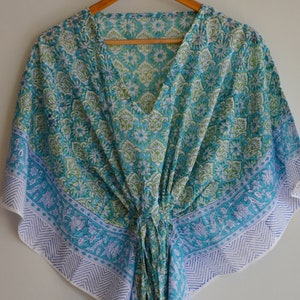 Women&#39;s Long And Short Cotton Kaftan Beach Cover Up, New Floral Block Print Kaftan, Summer Dress Handmade Cotton Kaftan Night Wear Long Maxi