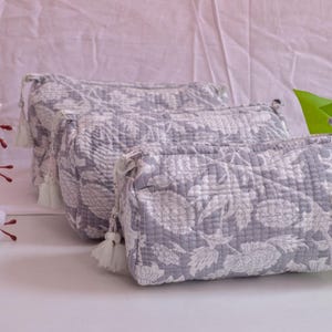 Set Of 3 Quilted Toiletry Bags Women Pouch Cotton Travel Organizer Makeup Bag Gift for her Birthday, Quilted Cosmetic Bag, Wash Bags Sets