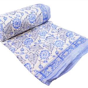 Winter Sale ! Indian Cotton Hand Block Floral Printed Razai Lightweight Winter Reversible,Quilt In Side Doctor Cotton Quilt Coverlet Blanket