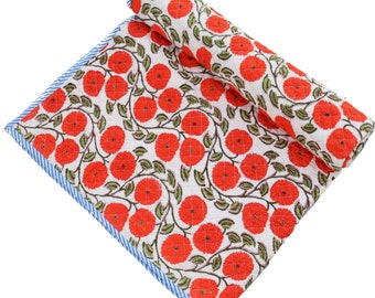 Kitty Floral Bedspread Baby Quilt, Block Print Baby Quilt Toddler Hand Work Kantha Baby Quilt, Ethnic Size Baby Quilt, Cotton Handmade Quilt