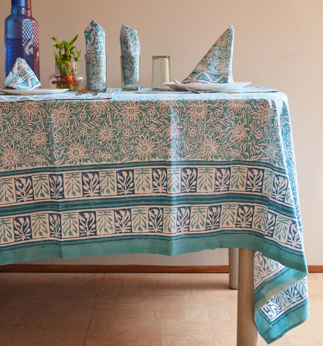 Home Decor Printed Cotton Table Cover Block Print Tablecloth, Table