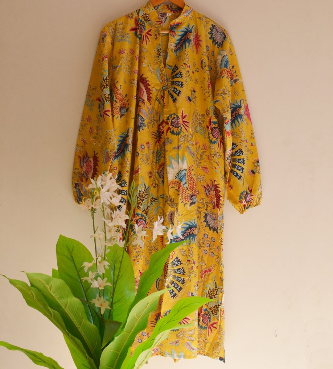 Floral Block Print Women Long Dress Indian Handmade Tunic Etsy