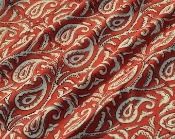 Indian Bagru Paisley Print Pure Cotton Fabric For Women Clothing Making, Home Decor, Beautiful Red Color Sewing Fabric By The Yard Crafting