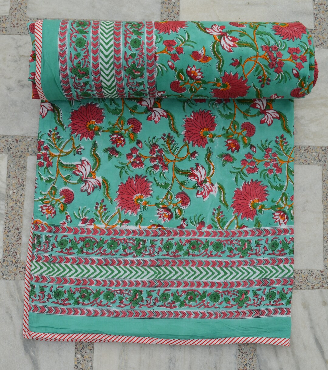 Reversible Dohar Cotton Quilt Floral Print Soft Cotton Quilt Etsy