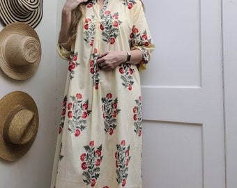 Robe longue indienne à imprimé floral pour femmes, tunique faite main, robe en coton pour femme, robes de soirée légères Jaipuri