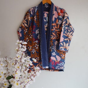 Luxury Jacket Print Short Kantha Coat Kantha Making Jacket Coat Dress Boho Front Open Quilted Jacket Kimono, Short Dress Women jacket & coat