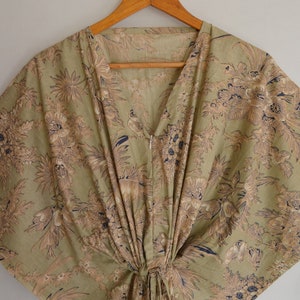 Indian Handmade Caftan With Zipper, Floral Block Print Beach Cover Caftan With Zip, Women Night Wear Caftan, Light Weight Comfort Gown Maxi