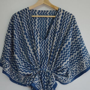 Indigo Blue Hand Block Printed Long Caftan Beach Bikini Cover up Indian Cotton Kaftan Gift For Women Caftan Zig-Zag Print Summer Wrap Tunic