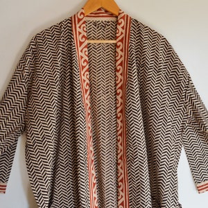 Block Strip Printed Cotton Kimono, Beautiful Cotton Kimono Dress, Bath Robe Kimono, House Robe, Night Wear Cotton Maxi, Gift For Baby Shower
