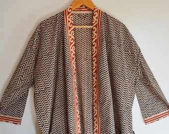 Block Strip Printed Cotton Kimono, Beautiful Cotton Kimono Dress, Bath Robe Kimono, House Robe, Night Wear Cotton Maxi, Gift For Baby Shower