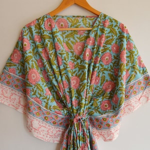 Floral & Leaf Print Cotton Handmade Kaftan Dress Long Caftan Dress Beach Cover up, Printed Sleepwear Long Cotton Maxi Dress Kimono Caftan