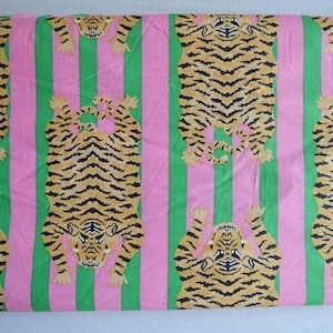 Tissu imprimé Tiger Block, tissu fait main en coton bio, tissu de couture ethnique, par yard