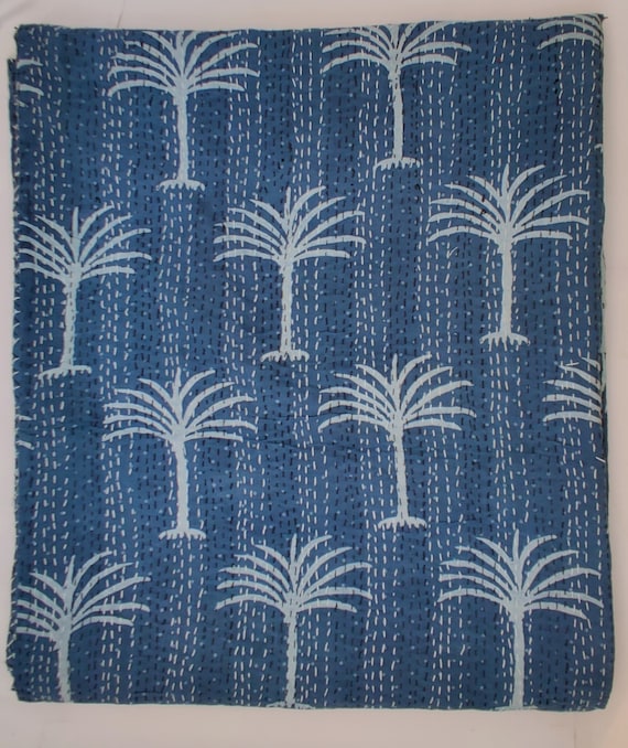 Palm Tree Kantha Quilt Cotton Handmade Quilted Indian Applique Bed Cover Bedspread Kantha Quilt Throw Kantha Stitch Gudari Coverlet Blanket Etsy Canada