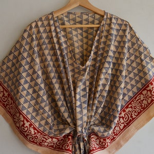 Summer Wear Bagru Print Cotton kaftan For Beach Cover Up, Indian Hand Block Night Gown, Women&#39;s Beach Wear Clothing, Hand Printed Tunics