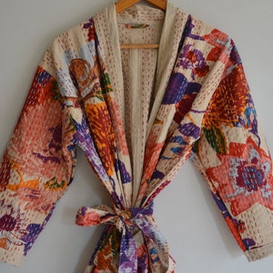 Sale Kimono !! Winter Warm Cotton Kantha Kimono, Indian Kantha Quilt Jacket, Beach Wear Stitch Kantha Robe Long Bath Robe Dressing Gown