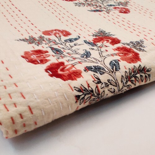 Black Kantha Hand Block Print Cotton Kantha Quilt Indian Etsy