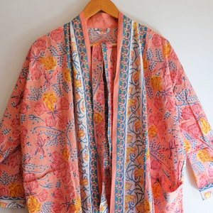 Christmas Sale Cotton Handmade Kimono Robe, 100% Cotton Women Long Bohemian Hippie Bathrobe Kimono Dress Ethnic Gown Tops Floral Printed image 1