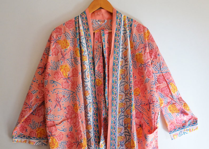 Christmas Sale Cotton Handmade Kimono Robe, 100% Cotton Women Long Bohemian Hippie Bathrobe Kimono Dress Ethnic Gown Tops Floral Printed image 1