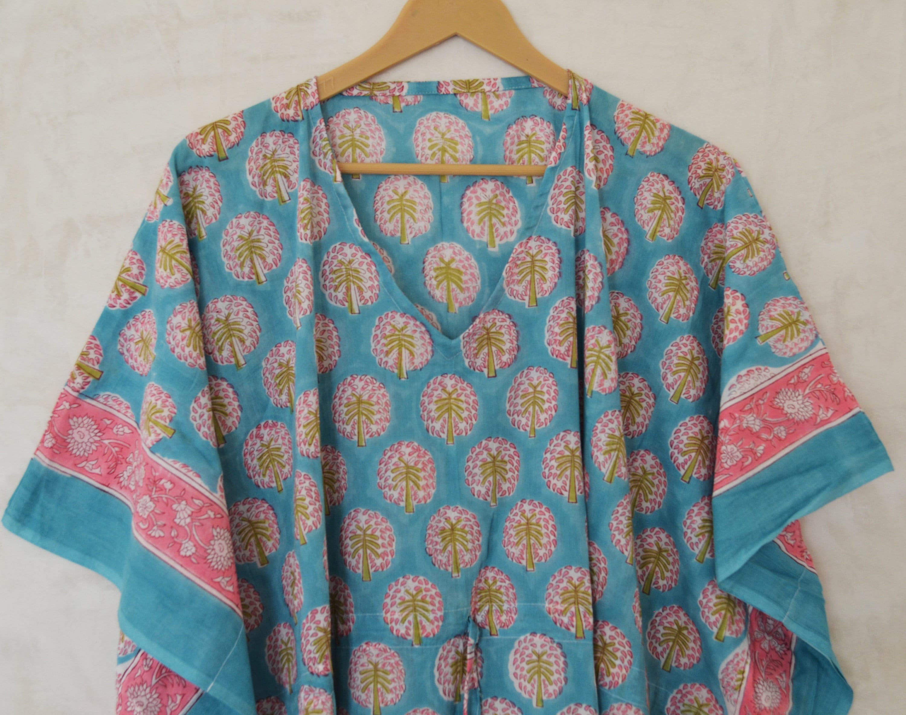 Floral Print Long & Short Caftan Cotton Handmade Bikini Cover Up Caftan Night Wear Caftan, Summer Vacation Wear Bathrobe Soft Cozy Gown Maxi