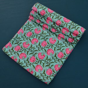 Green Kantha Quilt, Indian Handmade Quilt Cotton Quilt Queen Blanket Throw Quilt Cotton Bedspread Kantha Bedspread Block Print Quilt Kantha